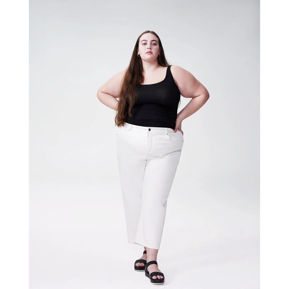 NWT Universal Standard Bae Boyfriend Crop Denim Jeans White Straight Leg Sz 40
